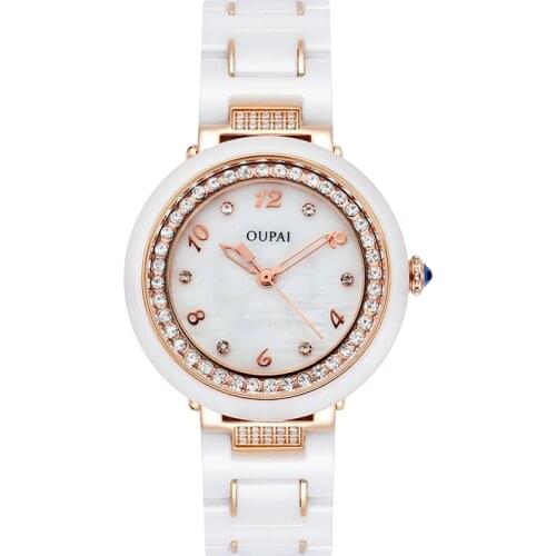 OUPAI Luxury Colorful Diamond Ceramic Watch Fashion and Casual White Ceramic Watch Student Lady Anti Scrach Original Design