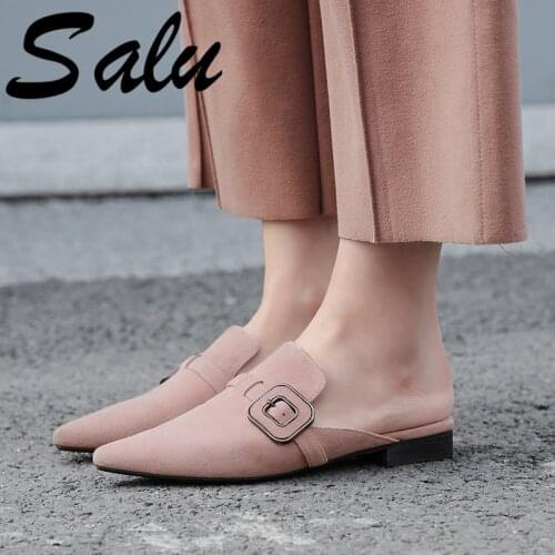 Salu 2020 Sexy Women Square Heels Sandals Fashion Party Casual Shoes Woman Comfort Quality Kid Suede Leather Summer Sandals