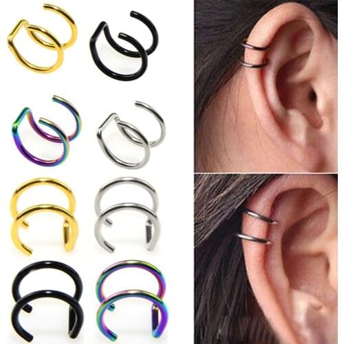 1PCS Clip On Wrap Earring Tragus Stainless Steel 2 Rings Ear Cuff Clip nose ring Fake Piercing Body Jewelry Dilataciones Falsas