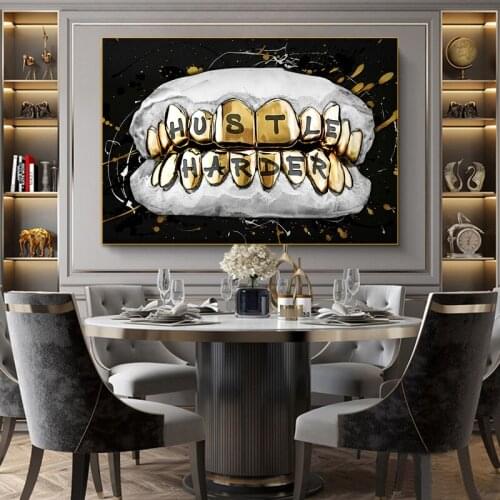 Modern Inspirational Canvas Painting Gold Tooth Wall Art Posters and Prints Wall Pictures Abstract Living Room Home Decoration