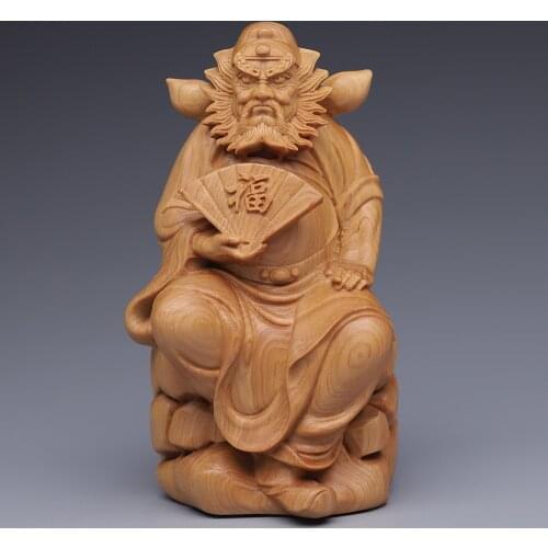Solid wood carving Heavenly Master Zhong Kui Statue Chinese style ward off evil statues Home living room bedroom decoration