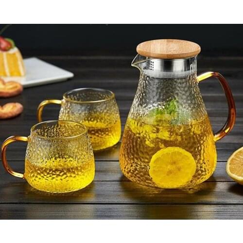 Large Capacity Glass Water Kettle Household Heat Resistant Cold Water Kettle Cup Heat Resistant Teapot Set Two Cups in One Pot