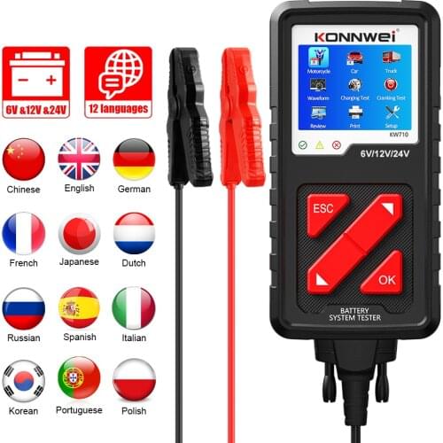 KONNWEI KW710 Motorcycle Car Truck Battery Tester 6V 12V 24V Battery Analyzer 2000 CCA Charging Cranking Test Tools for the Car