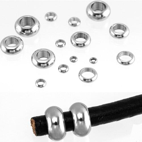 Rope Spacer Beads Big Inner Hole 3/4/5/6/7/8/9/10/11/12mm Stainless Steel Flat Bracelet Oblate Round Bead 100/300/500pcs