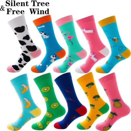 Funny Women Animal Fruit Combed Cotton Socks Cute Bee Milk Cow Bull Terrier Dog Unicorn Banana Pineapple Pepper Crew Sock
