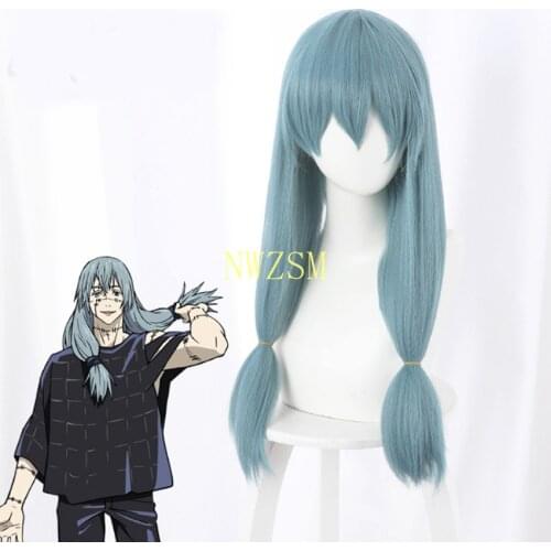 Jujutsu Kaisen Mahito Cosplay Wig Blue Heat Resistant Synthetic Hair Double braid Costume Wig Props