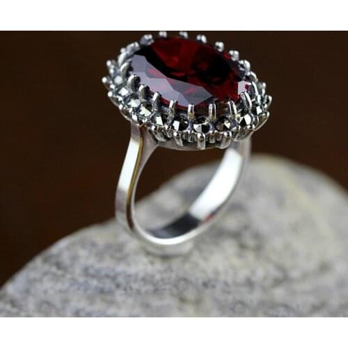 Natural Red Garnet Gemstone Rings For Women 925 Sterling Silver Wedding Rings Fine Jewelry Gifts