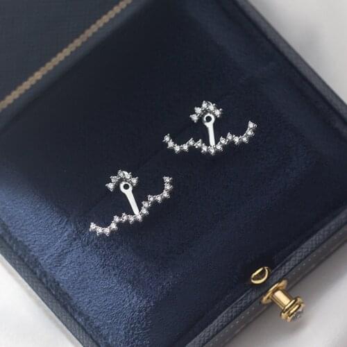 MloveAcc Genuine 925 Sterling Silver Fashion Wave Stud Earrings Clear CZ Earrings for Women Luxury Silver Jewelry Gift