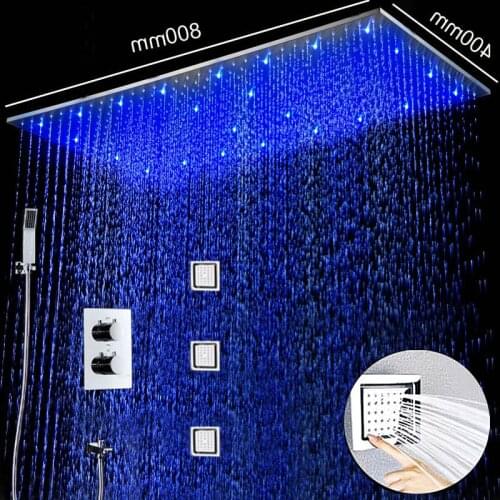16 inch x 31 inch ceiling rainfall big shower faucet set massage LED shower system body jets 4 inch thermostatic mixer
