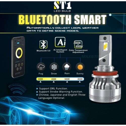 2x ST1 Bluetooth smart LED Bulb H7 H8 H11 HB3 9005 HB4 9006 9012 HIR2 Car Led Headlights Light Fog Bulbs Auto Lamp 3000K 6000K