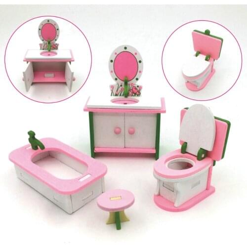 4-5pcs/set Dollhouse Miniature Babys Room Creative Furniture Wooden Cottage Cradle Bed Hobbyhorse Chair Kid/Child Toy House