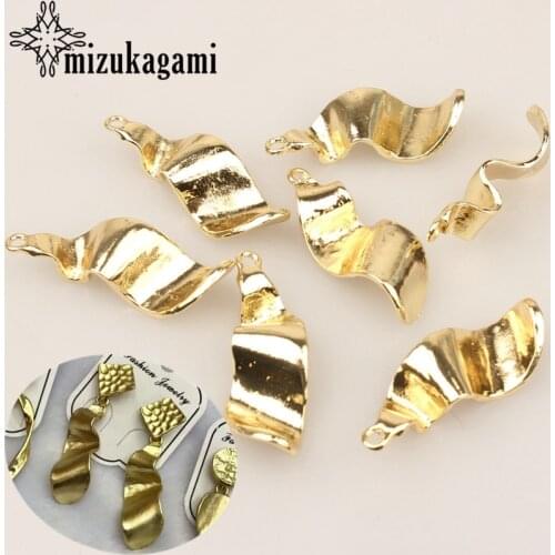 4pcs/lot 40*15mm Zinc Alloy Gold Distorted 3D Long Drop Charms For DIY Jewelry Fashion Exaggerated Earrings Making Accessories