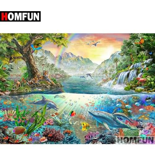 HOMFUN Full Square/Round Drill 5D DIY Diamond Painting "Ocean scenery" Embroidery Cross Stitch 5D Home Decor Gift A07015