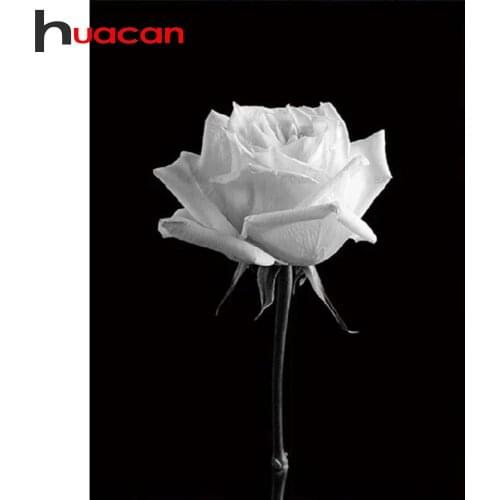 Huacan 5D DIY Mosaic Full Square/Round Diamond Painting Rose Black And White Diamond Embroidery Cross Stitch Flower Needlework