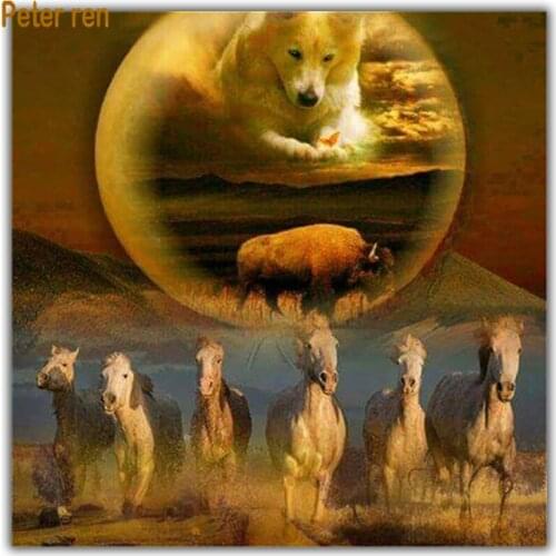 Diamond painting animal cross stitch horse sheep 5 Square\Round diamond mosaic Decoration Full Diamond embroidery "Planet wolf"