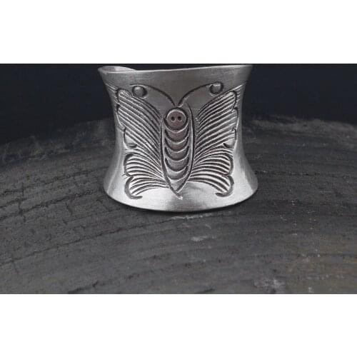 Amxiu Thailand Vintage Butterfly Ring Handmade Open Ring 925 Sterling Silver Ring Large Wide Rings For Women Antique Jewlery