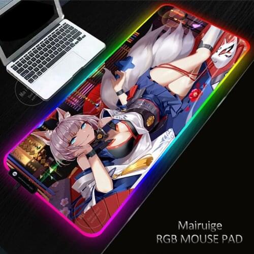 Azur Lane Anime Sexy Girl LED Light Gaming Genshin Impact MousePad RGB Large Keyboard Non-Slip Rubber DeskMat Game Mousematforpc