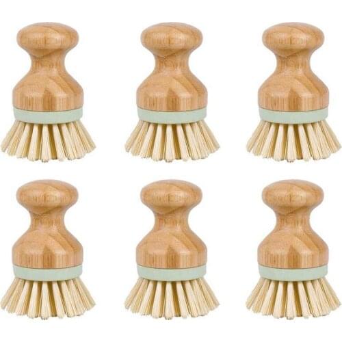 Bamboo Mini Scrub Brush, 6 Pack Natural Bamboo Stiff Bristles Wet Cleaning Scrubber, Wash Cast Iron Pots, Pans, Vegetables - for