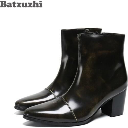 Batzuzhi Bota Masculina Fashion Men Boots 6.5cm High Heels Bronze Leather Ankle Boots Men Zip Knight Business, Party Botas Male