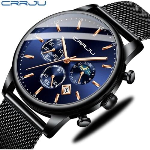 CRRJU Fashion Simple Design Waterproof Stainless Steel Mesh Small Dial Men Watches Top Brand luxury Quartz relogio masculino