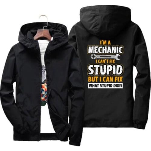 Mens I Can't Fix Stupid But I Can Fix What Stupid Does Mechanic Classic Sports Jacket Large Size Thin Windbreaker Jackets Coat