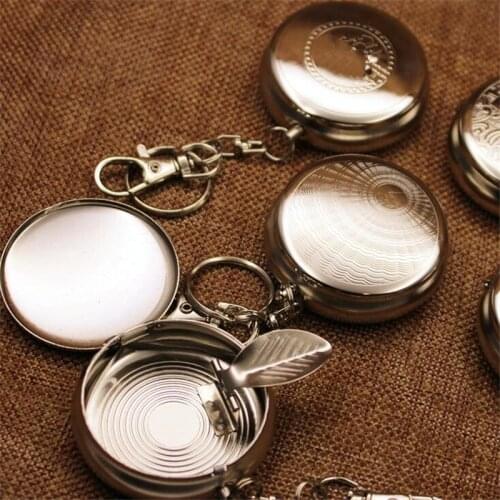 Travel Portable Pocket Cigarette Ashtray Outdoor Travelling Stainless Steel Round Cigarette Ashtray With Keychain