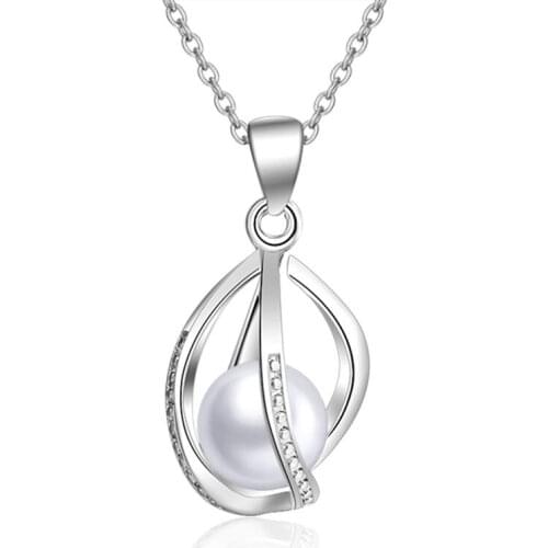 925 Sterling Silver Elegant Similated Pearl Twist Pendant Necklace For Women Necklace CZ Zircon 45cm Chain S-N237