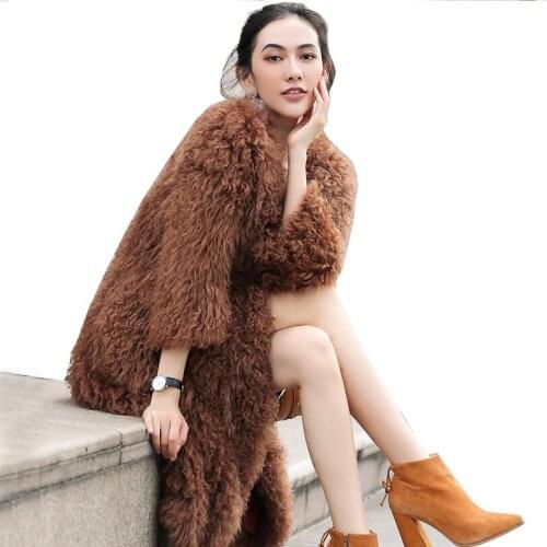 Harppihop knitted Mongolian sheep fur coat jacket overcoat Russian women winter warm fur coat outwear longer style 4 colors