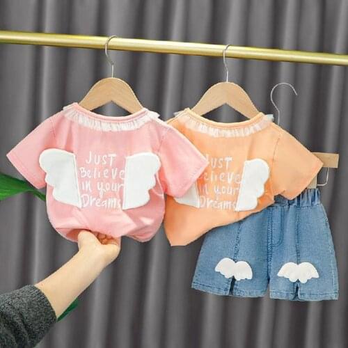 Cute Baby Girls Clothes Sets Summer Sweet Cartoon Wings T-shirt Tops Girls Shorts Pants 2Pcs Children Kids Clothing Outfits Sets