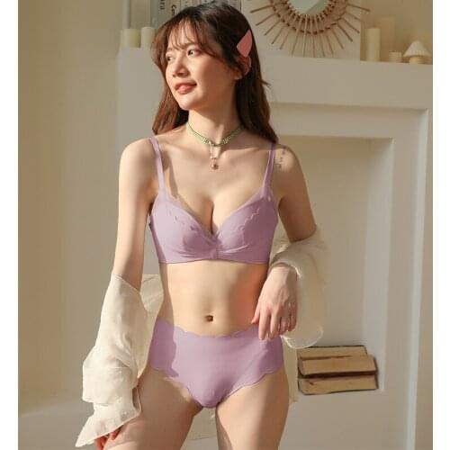 Push Up Sexy Thin Cup Bra Sets Women Wireless Seamless Nylon Summer Bra And Panty Soild Breathable Small Breast Lingerie Set