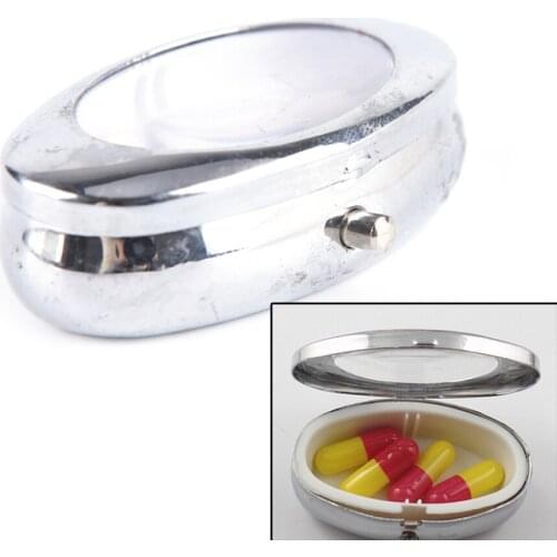Medicine Organizer Container Portable 1PC Sliver Metal Round Transparent Pill Case For Pill Storage Case Holder