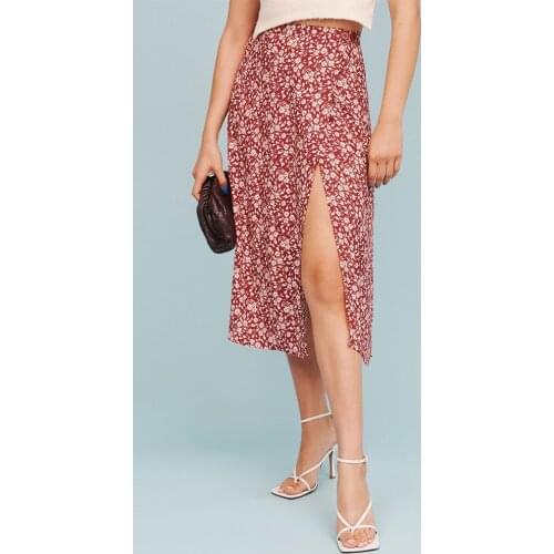 Summer Skirts Womens 2021 New Midi Wrap Skirt Elegant Vintage Floral Skirt Boho Beach Vacation High Waist Skirts Women Clothing
