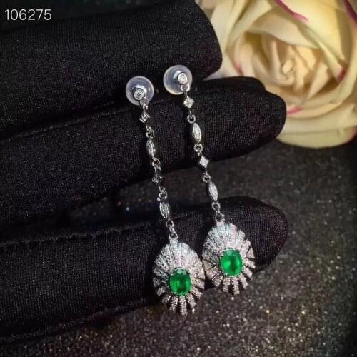 Fashion long Talonpaw Sun flower S925 silver natural green emerald gem drop earrings natural gemstone women birthday jewelry