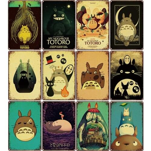 Cartoon Anime Totoro Poster Tin Sign Vintage Metal Decorative Wall Plaques Boys Bedroom Garage Wall Stickers Art Painting Decor