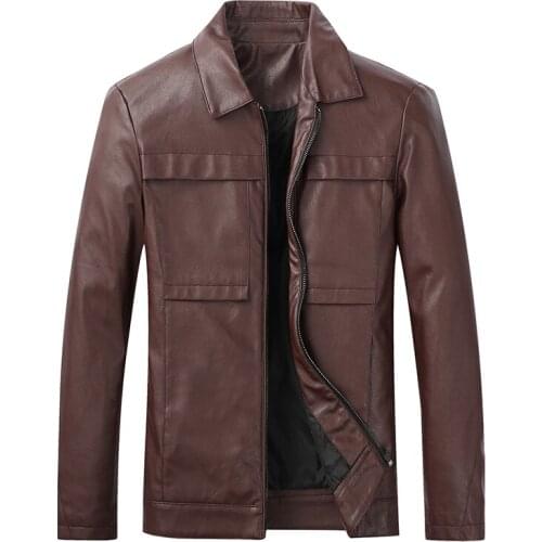 Men Leather Jacket Autumn Zipper Long Sleeve High Quality Motorcycle Jacket Coat Winter Turn Down Collar Plus Size Men clothing