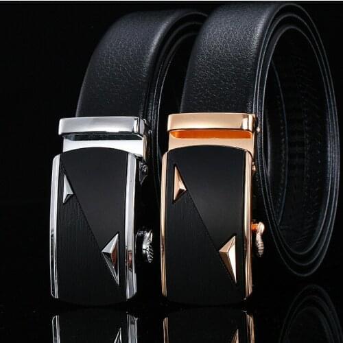 Peikong brand high quality luxury Automatic Buckle designer Male Genuine Leather waist fashion black Belt mens belts For Men