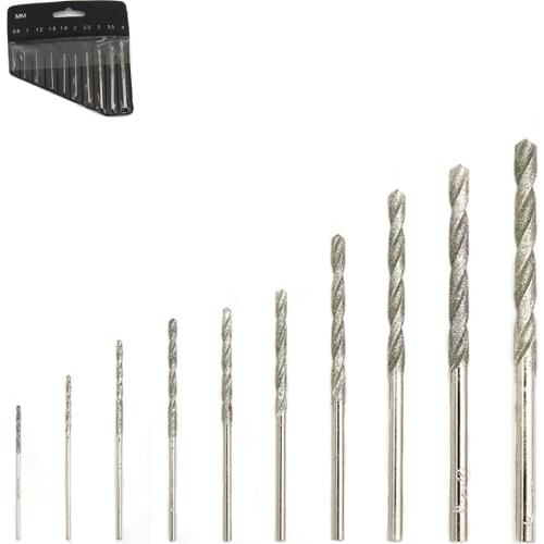 10Pcs Diamond Tipped Twist Drill Bit Set For Glass Jewelry Stone Tile 0.8mm-4mm