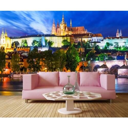 Houses Rivers Ships Bridges Night city wallpaper papel de parede, restaurant bar living room sofa TV wall bedroom 3d murals