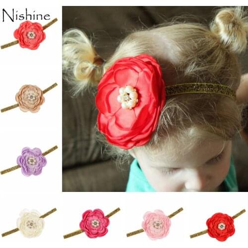 NISHINE Newborn Sparking Rhinestone Headband Kids Flower Elastic Headband Children Kids Hair Accessories Photography Prop Gift