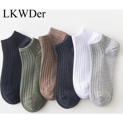 LKWDer 5 Pairs Pure Cotton Boat Socks Men Solid Color Business Casual Mens Socks Deodorant Male Shallow Mouth Ankle Socks Meias