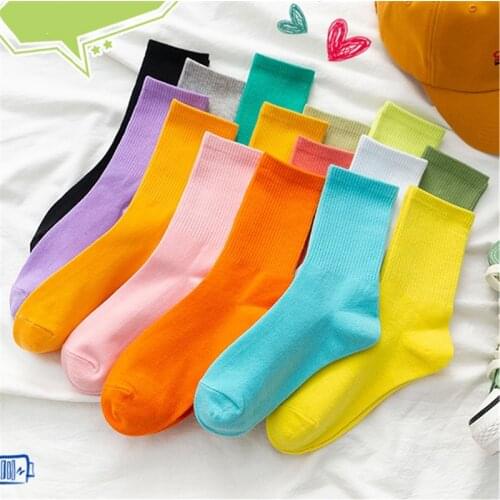 Summer Autumn Cool Girl Solid Women Socks Fluorescent Color Ladies Students Casual Colorful Blue Pink Yellow Mid Hip Hop Socks