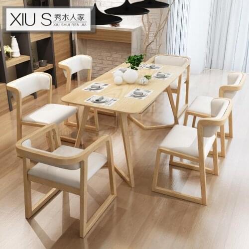 Solid Wood Dining Chair Hotel Dining Chair Coffee Restaurant Chair Nordic Simple Leather Armchair Wood Color