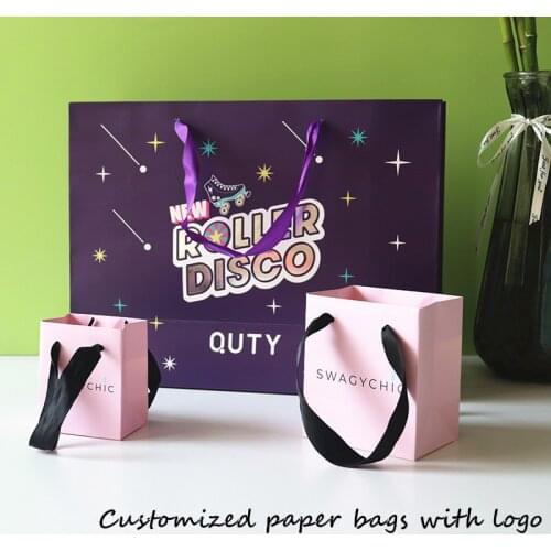 Wholesale 500pcs/lot Custom paper bag with logo print Packaging Clothing Gift paper bags