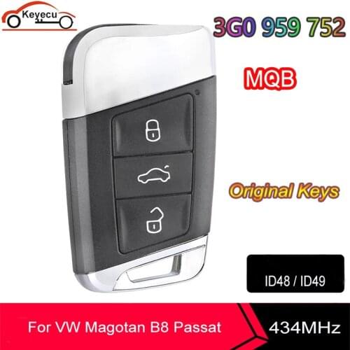 KEYECU Genuine OEM Keyless Smart key Fob 3 Button Remote 434MHz for Volkswagen MQB Passat B8 2015-2018 - 3G0959752 A2C84366001