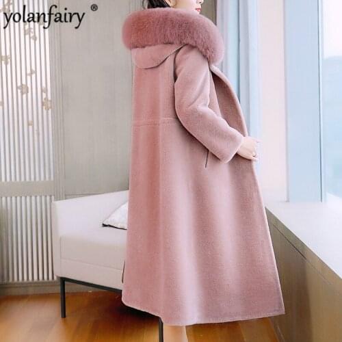 Real Fur Coat Women Winter Warm Sheep Fur Jacket Sheep Shearling Coat Woolen Overcoat Abrigos Mujer Invierno 2020 8119-2 YY600