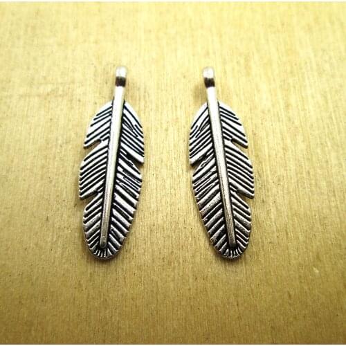 20pcs--30x9mm Feather Charms 2 Sided feather pendants/charms DIY necklace/ bracelets charms antique silver tone
