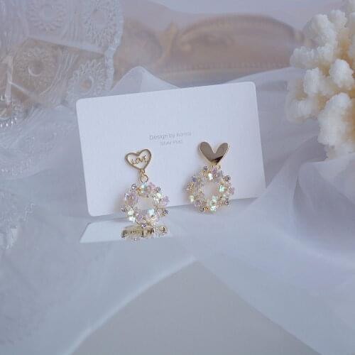 Luxury New 14k Gold Asymmetrical Love Letter Color Flower Earrings Shiny Zircon Ladies Jewelry Surprise Gift For Girlfriend