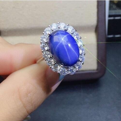 Blue Star sapphire Ring 925 sterling silver inlaid sapphire ring 10*14mm High quality For Men or Woman