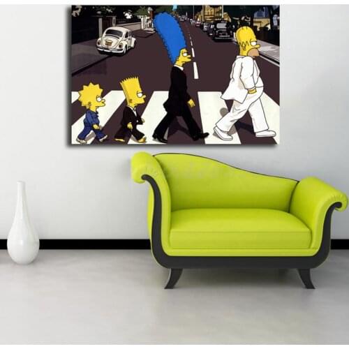 Simpsoning Abbey Road Bart Homer Marge Canvas Painting Print Living Room Home Decor Modern Wall Art Oil Painting Poster Artwork