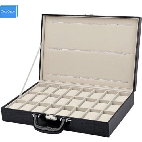 Special for watch shop/retail case jewelry watch storage travel 24 slots display box alligator pattern leather box watches caixa